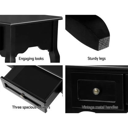 Artiss Console Table 3 Drawers Black Hamptons - Mekamart Australia