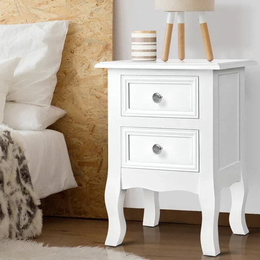 Artiss Bedside Table 2 Drawers - BISSET White - Mekamart Australia