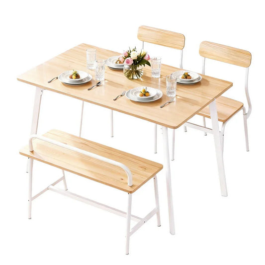 Artiss Dining Table and Chairs Set of 4 Bench Kitchen Furniture Natural and White - Mekamart Australia