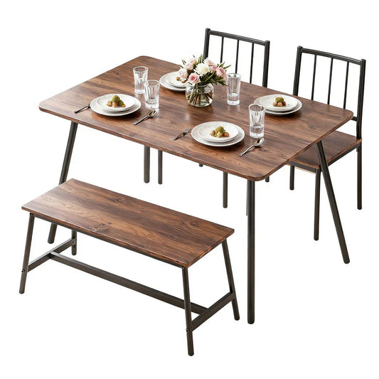 Artiss Dining Table and Chairs Set of 4 Bench Kitchen Furniture Rustic Brown - Mekamart Australia