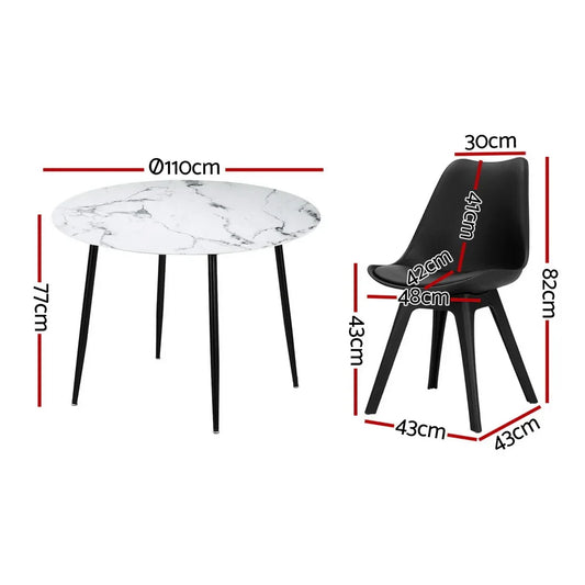 1 Artiss Dining Table and 4 Chairs Set Marble Black - Mekamart Australia