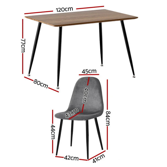 1 Artiss Dining Table and 4 Chairs Set Grey Metal - Mekamart Australia
