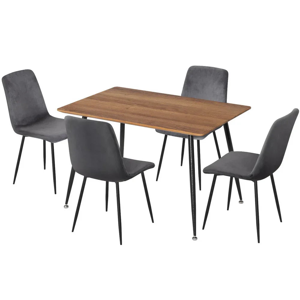 1 Artiss Dining Table and 4 Chairs Set Grey Velvet - Mekamart Australia