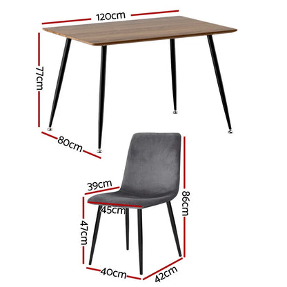1 Artiss Dining Table and 4 Chairs Set Grey Velvet - Mekamart Australia