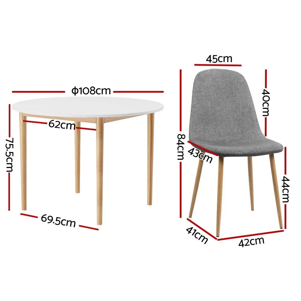 1 Artiss Dining Table and 4 Chairs Set White Grey - Mekamart Australia