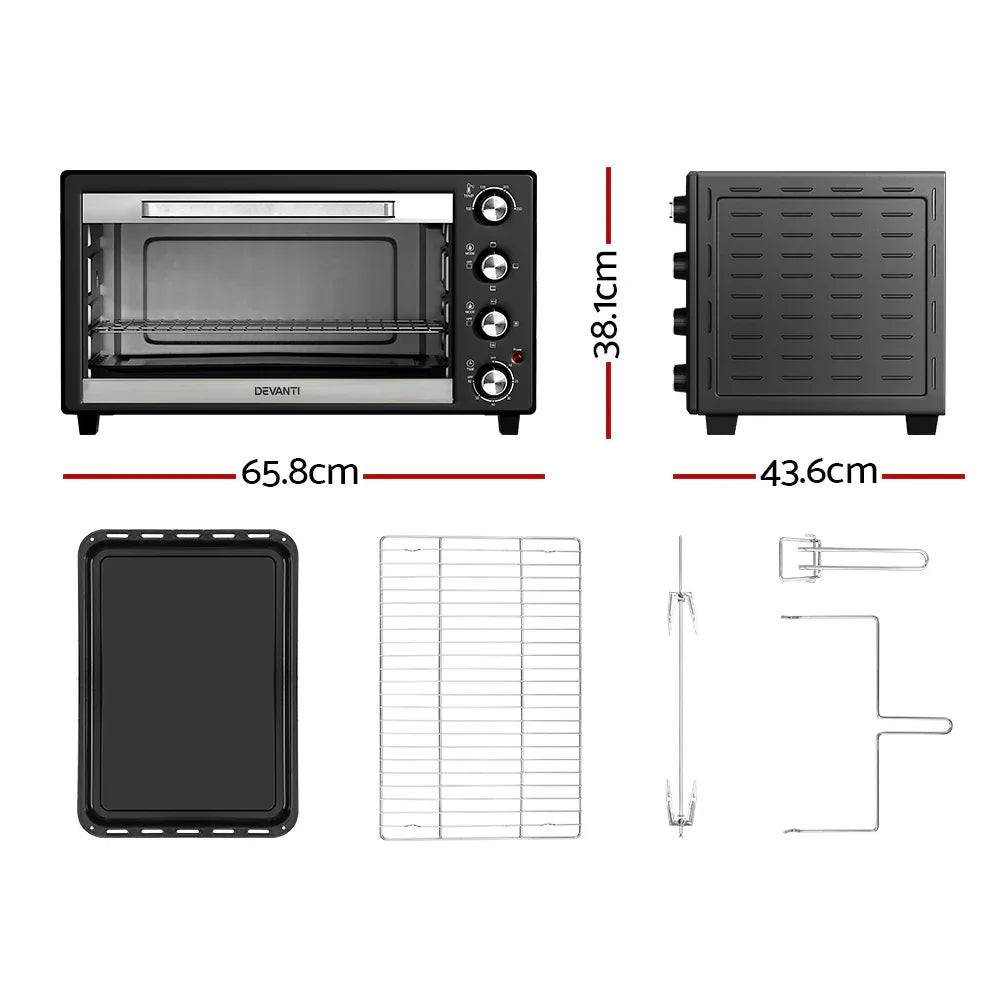 Devanti 60L Convection Oven Electric Fryer Ovens 2000W - Mekamart Australia