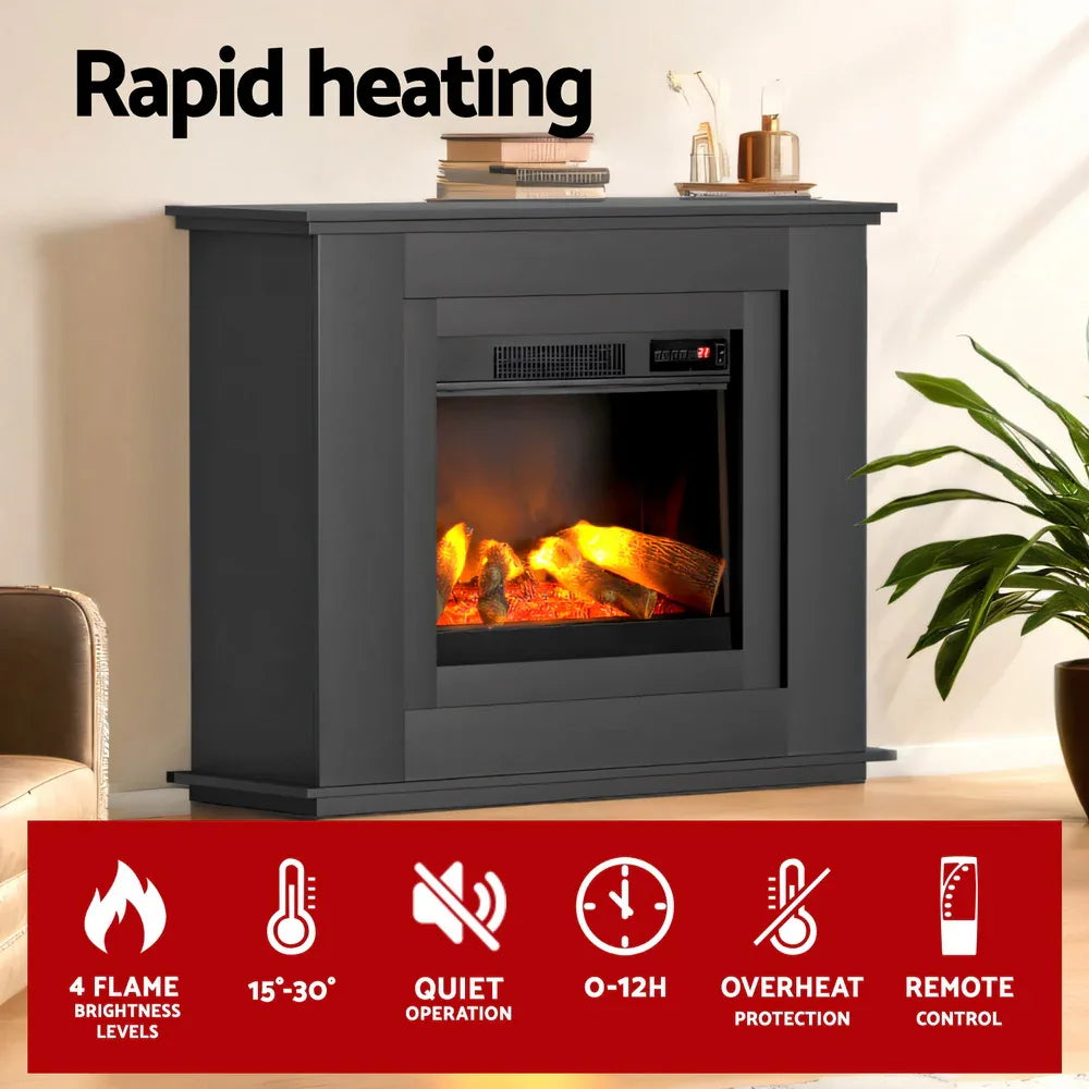 Devanti Electric Fireplace Fire Heater 2000W Black - Mekamart Australia