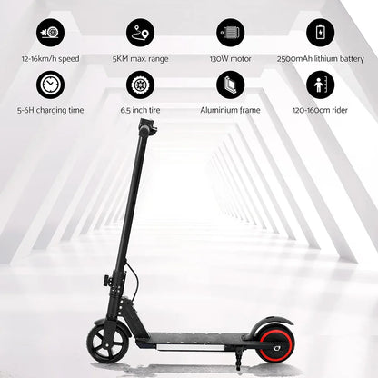 Electric Scooter 130W 16KM/H LED Light Folding Portable Riding Commuter Black - Mekamart Australia