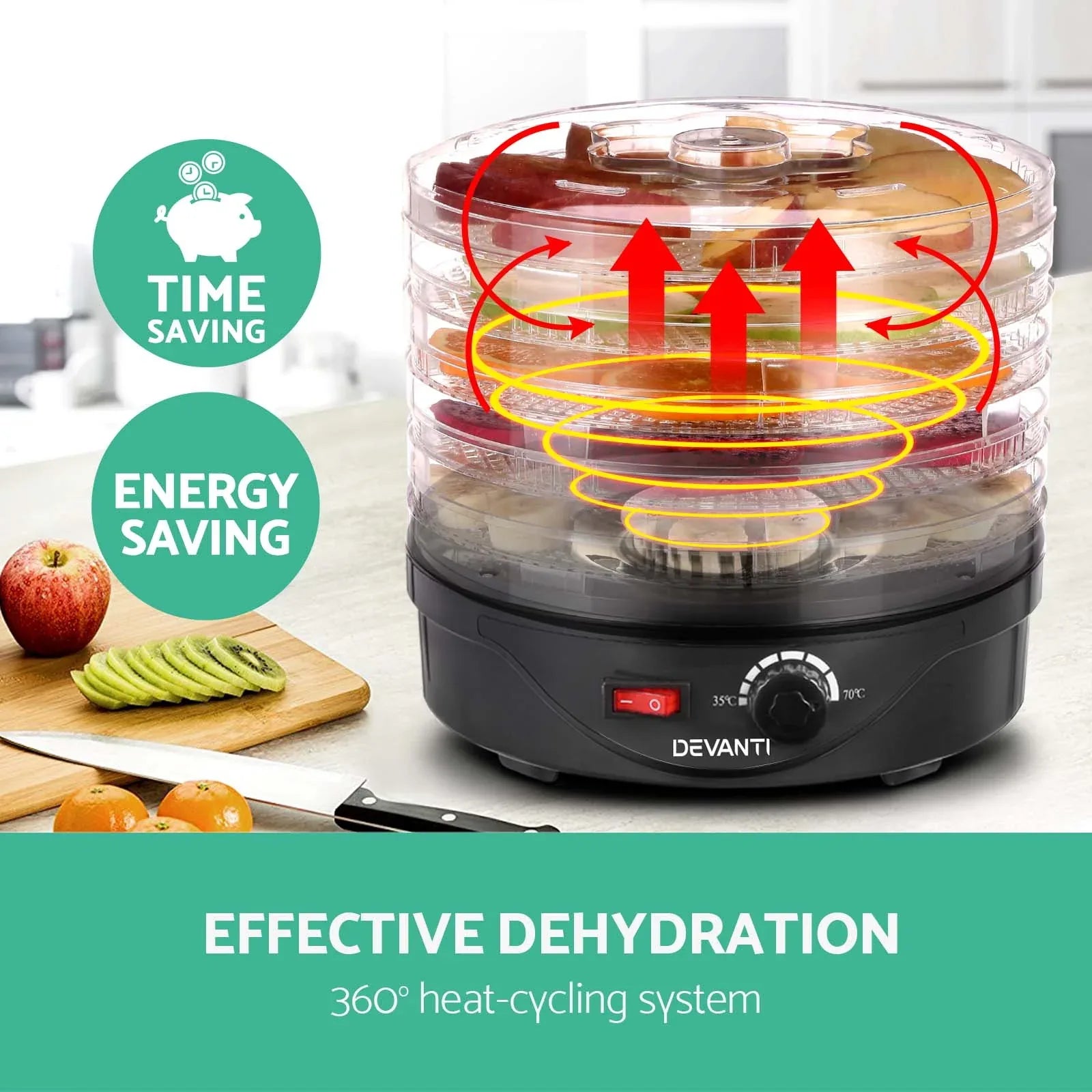 Devanti 5 Trays Food Dehydrator Fruit Dehydrators Pet Beef Jerky Dryer Black - Mekamart Australia