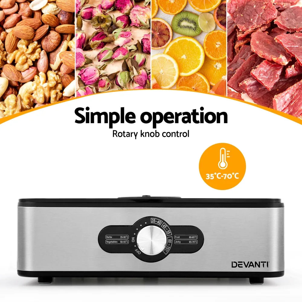 Devanti 5 Trays Food Dehydrator Stainless Steel Tray - Mekamart Australia