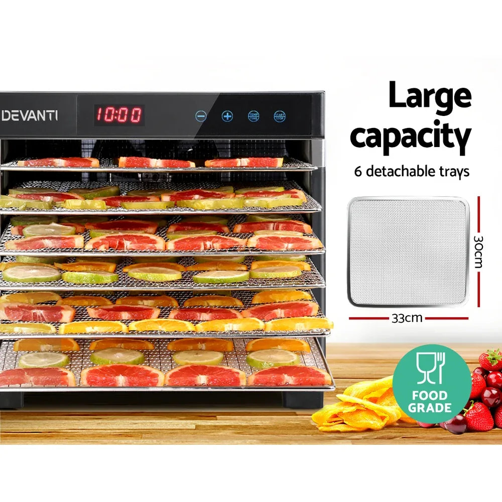 Devanti 6 Trays Food Dehydrator Stainless Steel Tray - Mekamart Australia