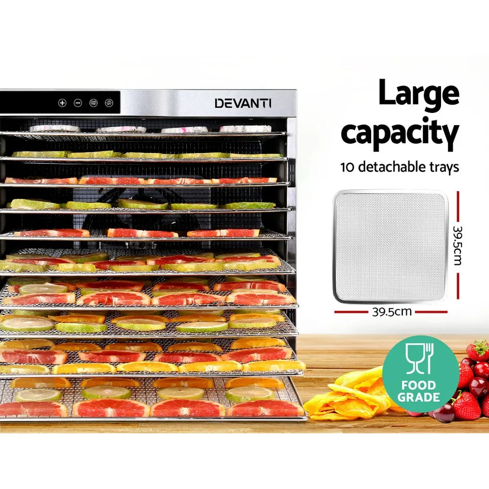 Devanti 10 Trays Food Dehydrator Stainless Steel Tray - Mekamart Australia