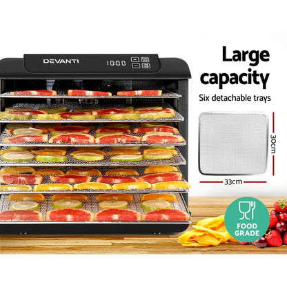 Devanti 6 Trays Food Dehydrator Stainless Steel Tray - Mekamart Australia