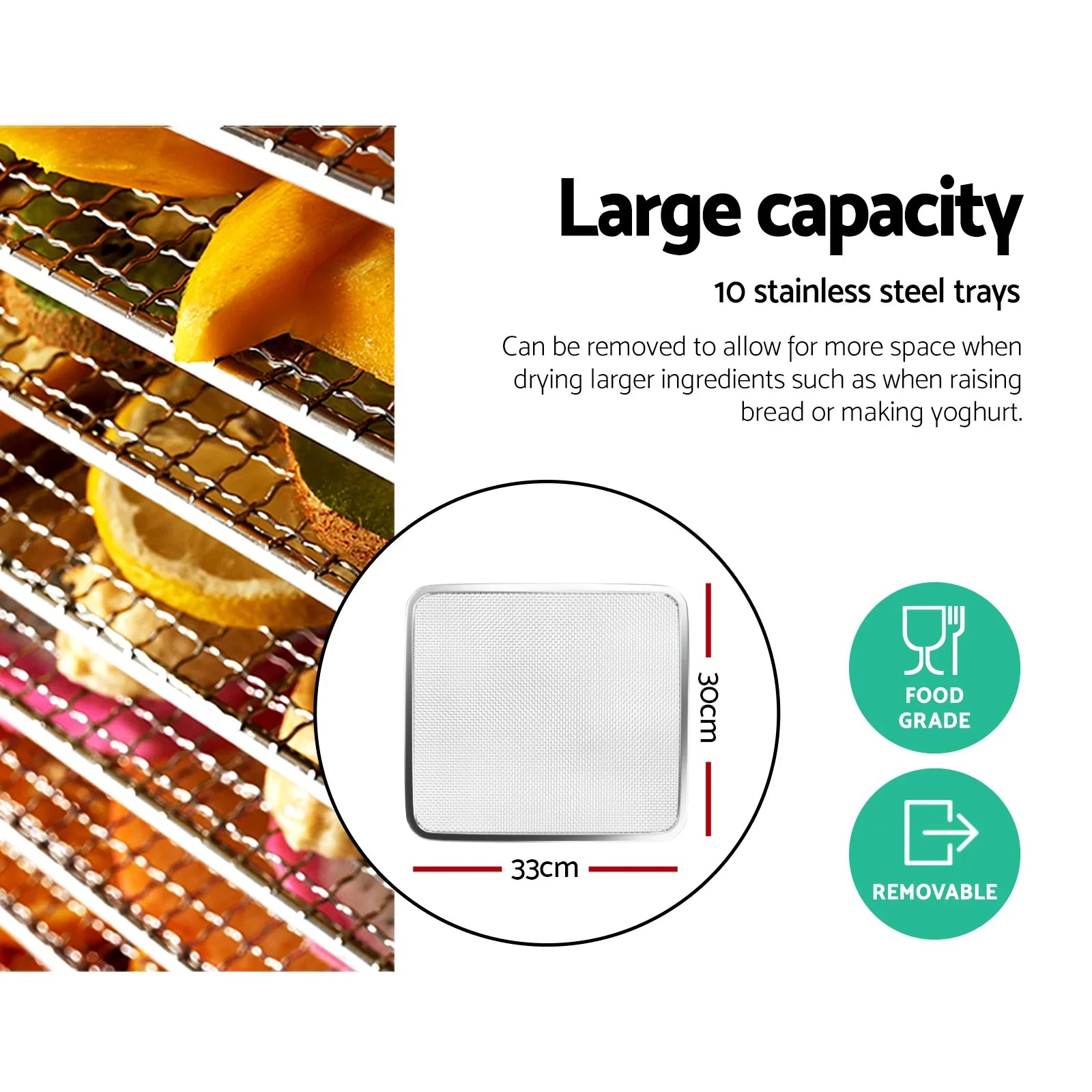 Devanti 10 Trays Food Dehydrator Stainless Steel Tray - Mekamart Australia