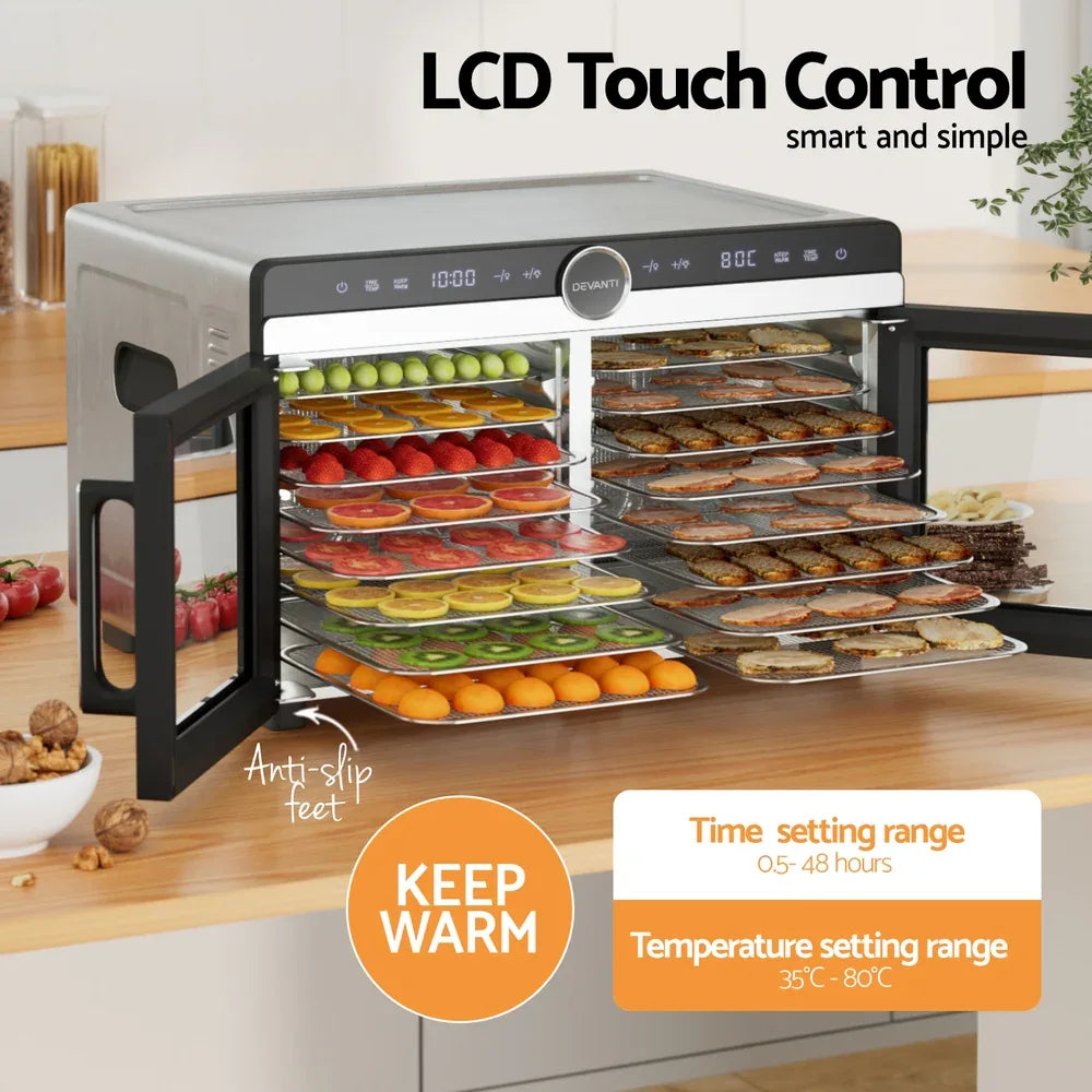 Devanti 16 Trays Food Dehydrator Dual-Zone Stainless Steel - Mekamart Australia