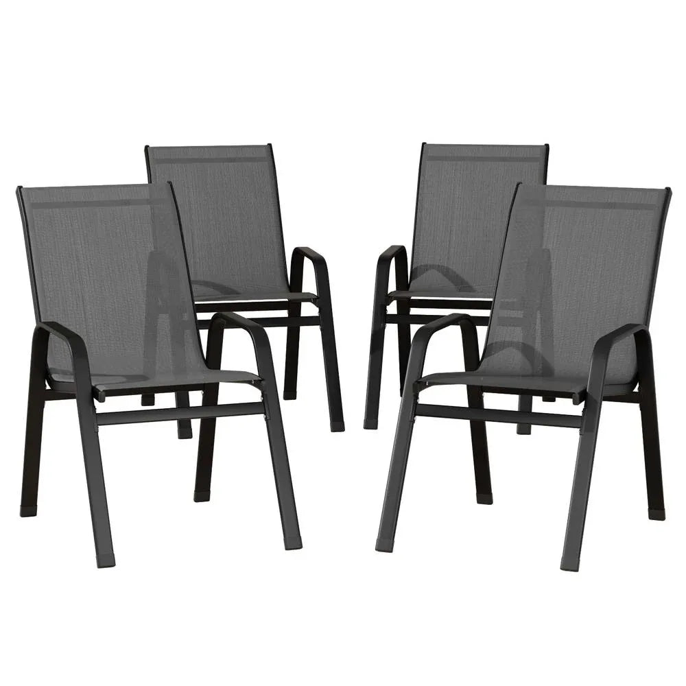 Gardeon 4PC Outdoor Dining Chairs Stackable Lounge Chair Patio Furniture Grey - Mekamart Australia