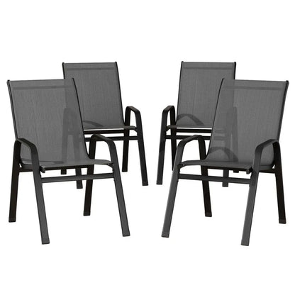 Gardeon 4PC Outdoor Dining Chairs Stackable Lounge Chair Patio Furniture Grey - Mekamart Australia