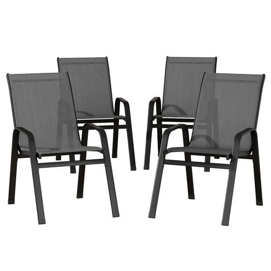 Gardeon 4PC Outdoor Dining Chairs Stackable Lounge Chair Patio Furniture Grey - Mekamart Australia