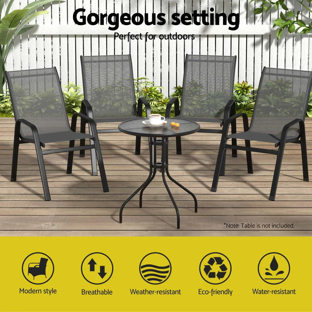 Gardeon 4PC Outdoor Dining Chairs Stackable Lounge Chair Patio Furniture Grey - Mekamart Australia