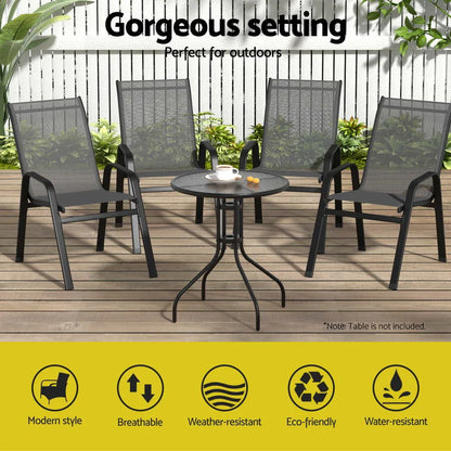 Gardeon 4PC Outdoor Dining Chairs Stackable Lounge Chair Patio Furniture Grey - Mekamart Australia