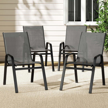 Gardeon 4PC Outdoor Dining Chairs Stackable Lounge Chair Patio Furniture Grey - Mekamart Australia