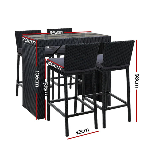 Gardeon 5-Piece Outdoor Bar Set Dining Table Stools Wicker Patio Setting - Mekamart Australia