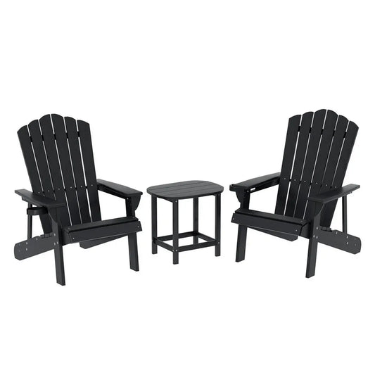 Gardeon Outdoor Table and Chairs HDPE Adirondack Beach Chair Sun Lounge Patio Furniture Garden Black - Mekamart Australia