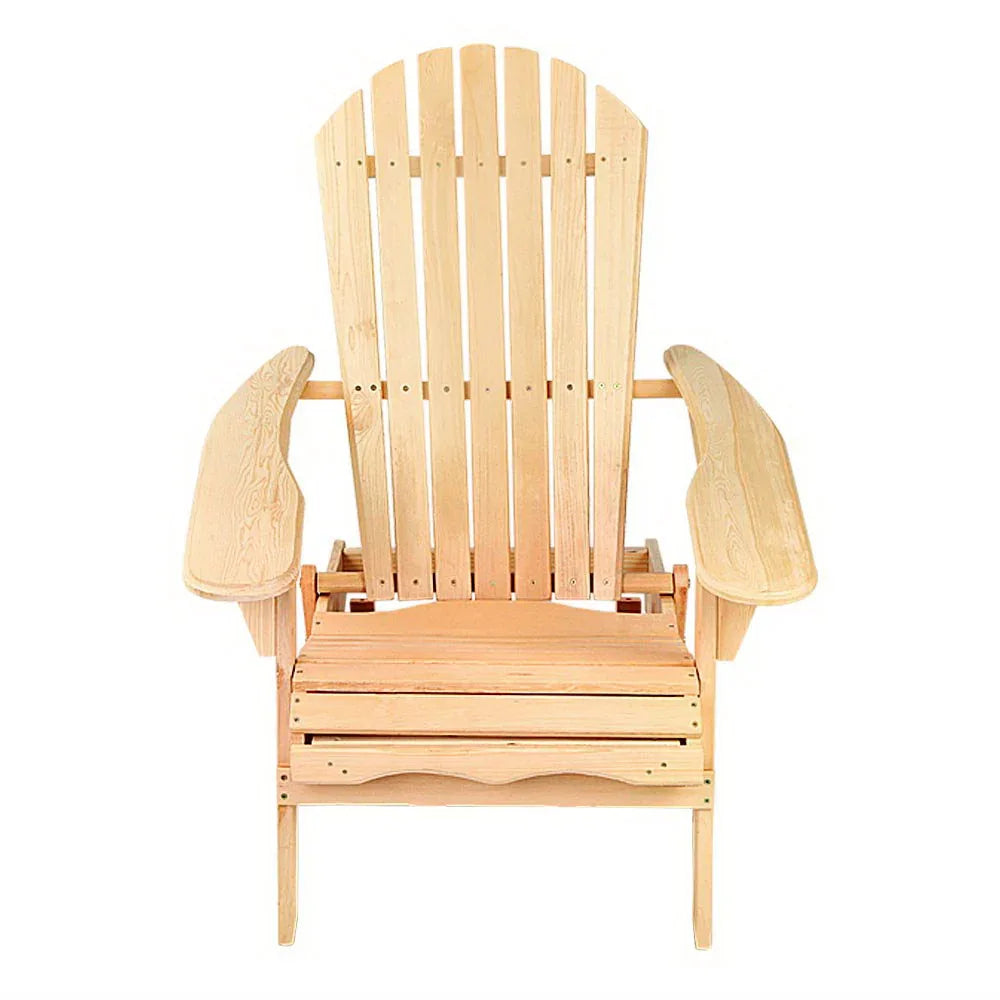 Gardeon Adirondack Outdoor Chairs Wooden Beach Chair Patio Furniture Garden Natural Set of 2 - Mekamart Australia