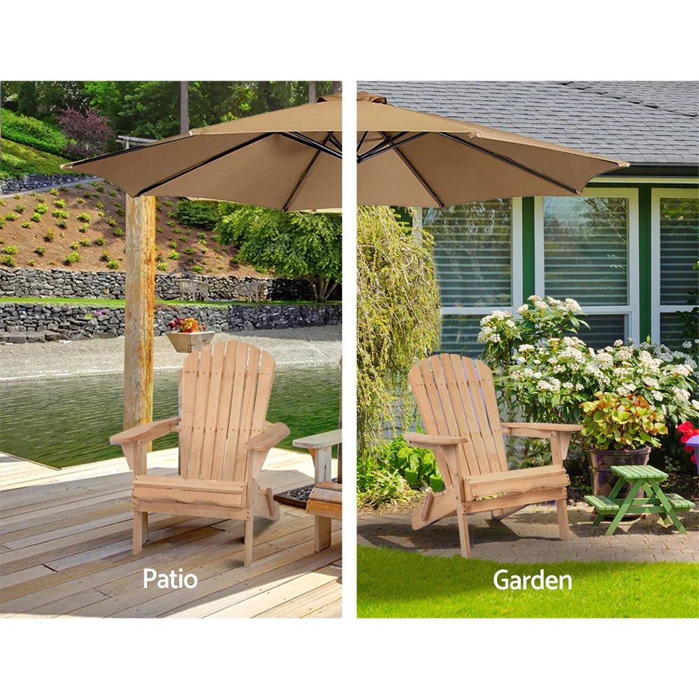 Gardeon Adirondack Outdoor Chairs Wooden Beach Chair Patio Furniture Garden Natural Set of 2 - Mekamart Australia