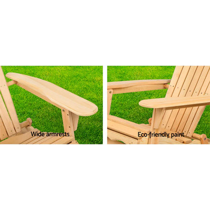 Gardeon Adirondack Outdoor Chairs Wooden Beach Chair Patio Furniture Garden Natural Set of 2 - Mekamart Australia