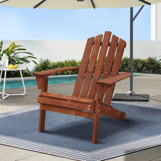 Gardeon Adirondack Outdoor Chairs Wooden Beach Chair Patio Furniture Garden Brown - Mekamart Australia