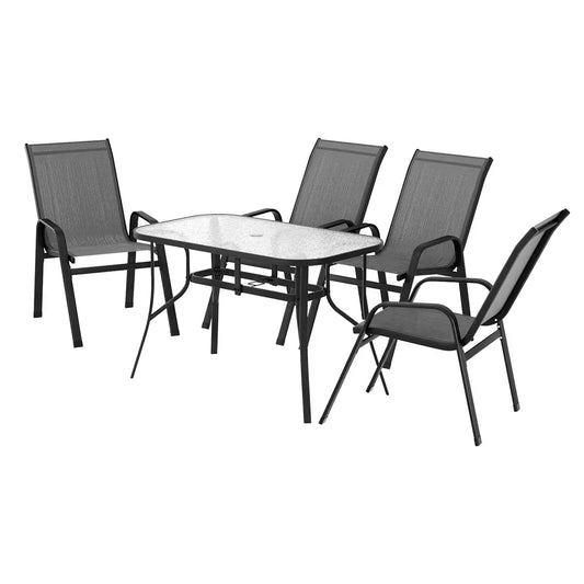 Gardeon 5PC Outdoor Dining Set Table and Chairs Patio Furniture Bistro Set Garden Grey - Mekamart Australia