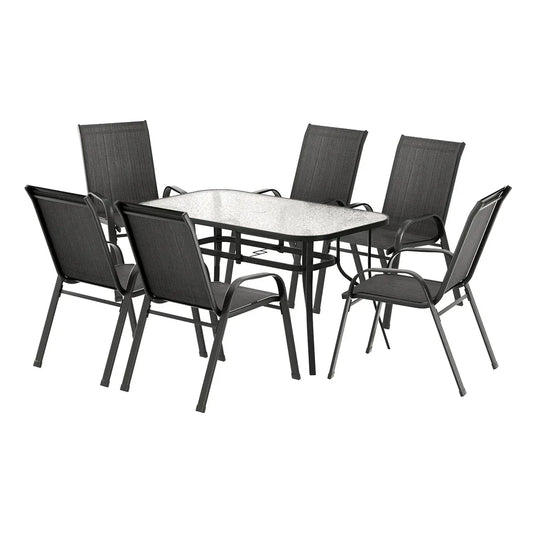 Gardeon 7PC Outdoor Dining Set Table and Chairs Patio Furniture Bistro Set Garden Black - Mekamart Australia