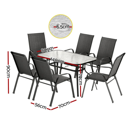 Gardeon 7PC Outdoor Dining Set Table and Chairs Patio Furniture Bistro Set Garden Black - Mekamart Australia