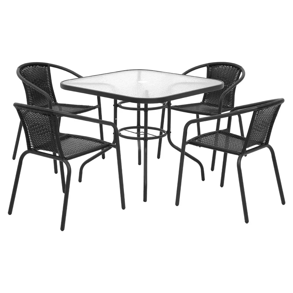 Gardeon Outdoor Dining Set 5 Piece Steel Stackable Chairs Table Patio Furniture - Mekamart Australia