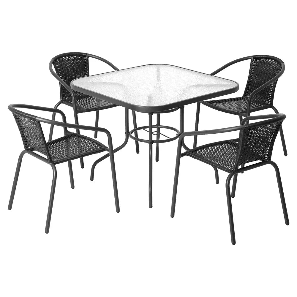 Gardeon Outdoor Dining Set 5 Piece Steel Stackable Chairs Table Patio Furniture - Mekamart Australia
