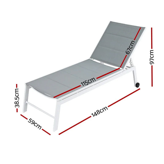 Gardeon Sun Lounger Chaise Lounge Wheels Patio Furniture Outdoor Setting White - Mekamart Australia