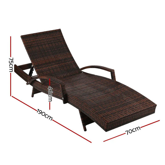 Gardeon 2PC Sun Lounge Wicker Lounger Outdoor Furniture Beach Chair Patio Adjustable Cushion Brown - Mekamart Australia