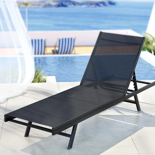 Gardeon Sun Lounge Outdoor Lounger Steel Beach Chair Patio Furniture Black - Mekamart Australia