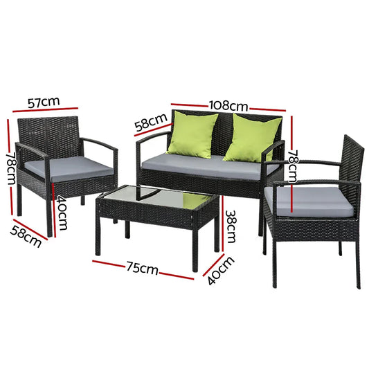 Gardeon Outdoor Sofa Set Wicker Lounge Setting Table and Chairs Storage Cover - Mekamart Australia