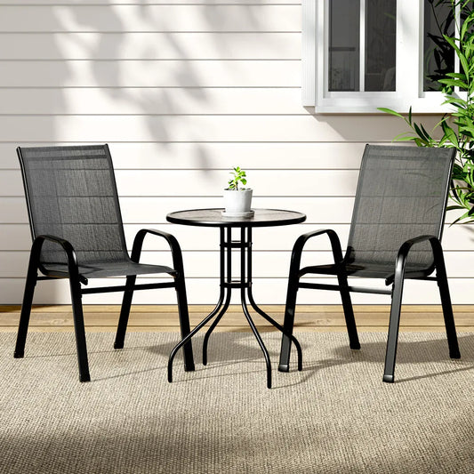 Gardeon 3PC Outdoor Bistro Set Table and Chairs Stackable Patio Furniture Black - Mekamart Australia