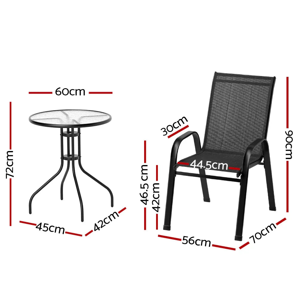 Gardeon 5PC Bistro Set Outdoor Table and Chairs Stackable Outdoor Furniture Black - Mekamart Australia