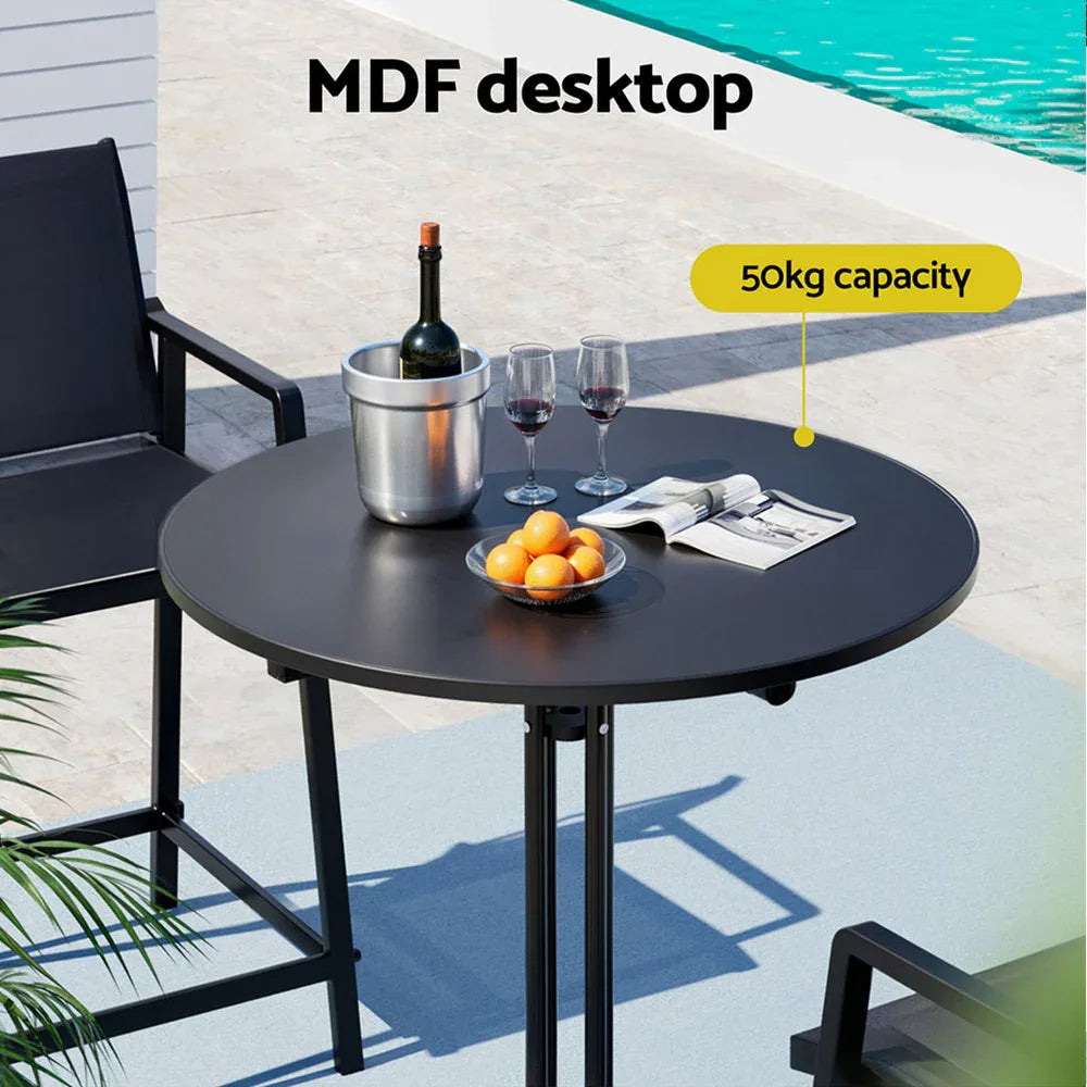 Gardeon Outdoor Bar Table Round Folding Desk Top 109cm Patio Furniture Black - Mekamart Australia