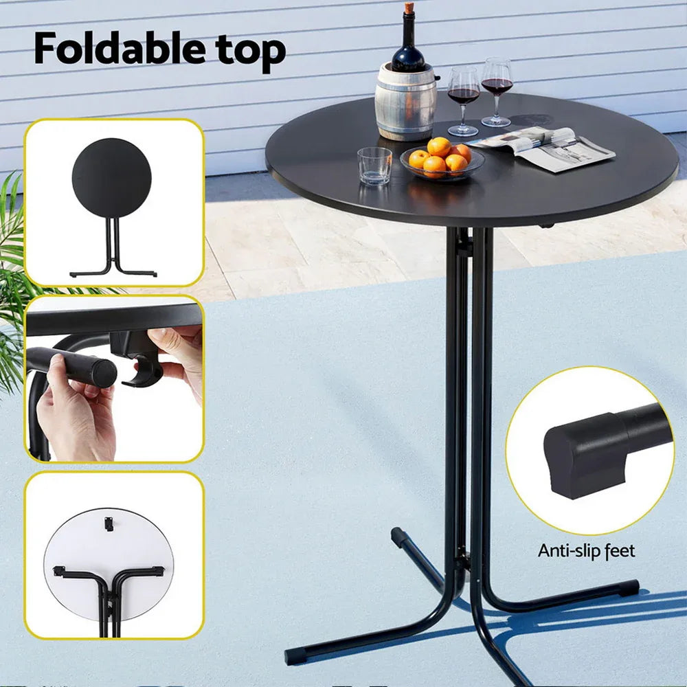 Gardeon Outdoor Bar Table Round Folding Desk Top 109cm Patio Furniture Black - Mekamart Australia