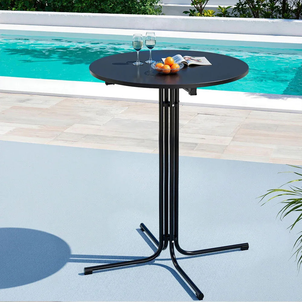 Gardeon Outdoor Bar Table Round Folding Desk Top 109cm Patio Furniture Black - Mekamart Australia