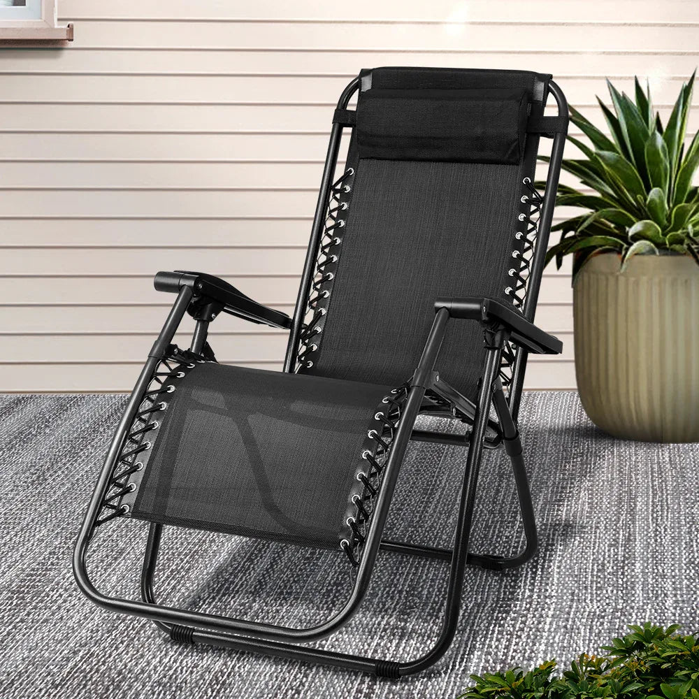 Gardeon Zero Gravity Chair Folding Outdoor Recliner Adjustable Sun Lounge Camping Black - Mekamart Australia