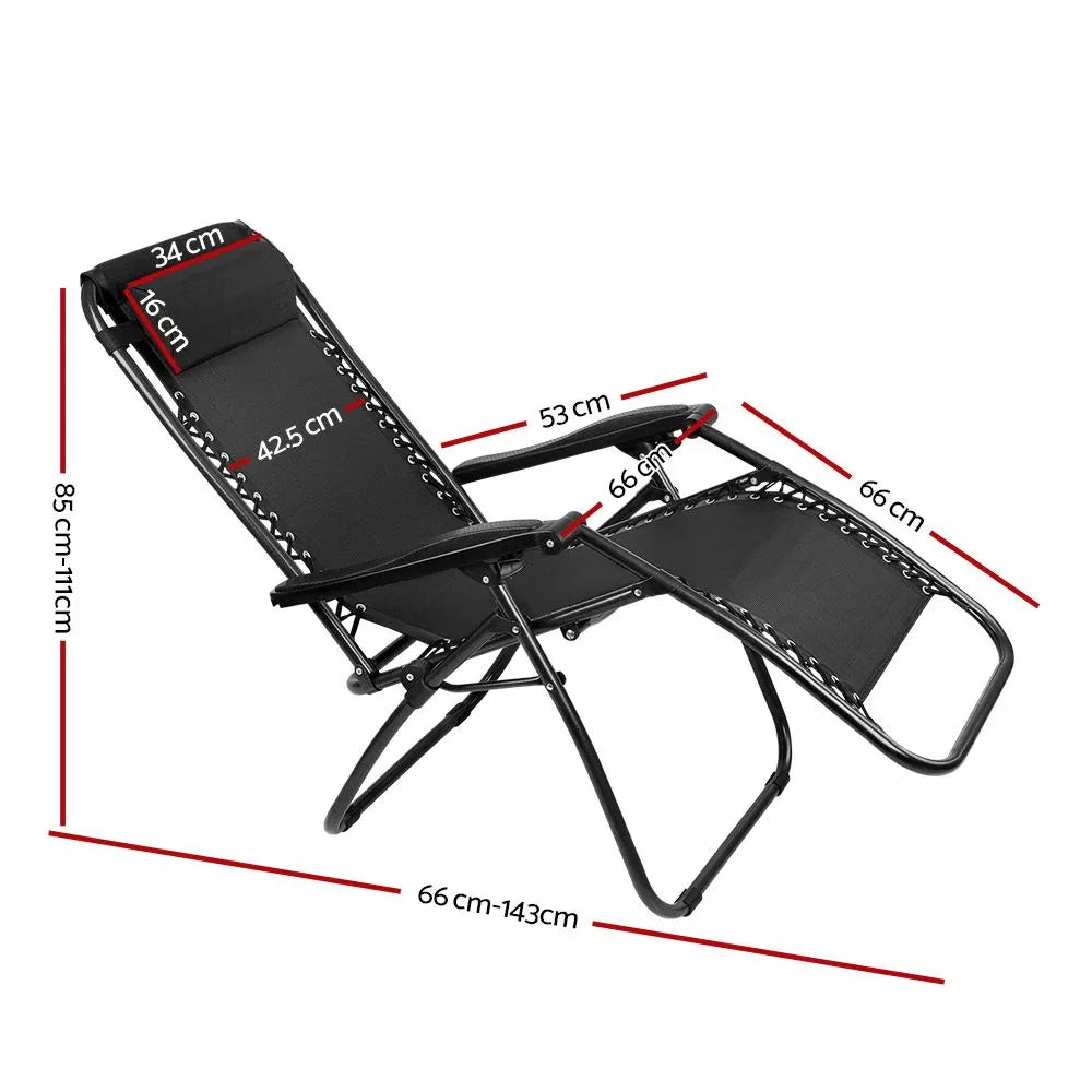 Gardeon Zero Gravity Chair Folding Outdoor Recliner Adjustable Sun Lounge Camping Black - Mekamart Australia