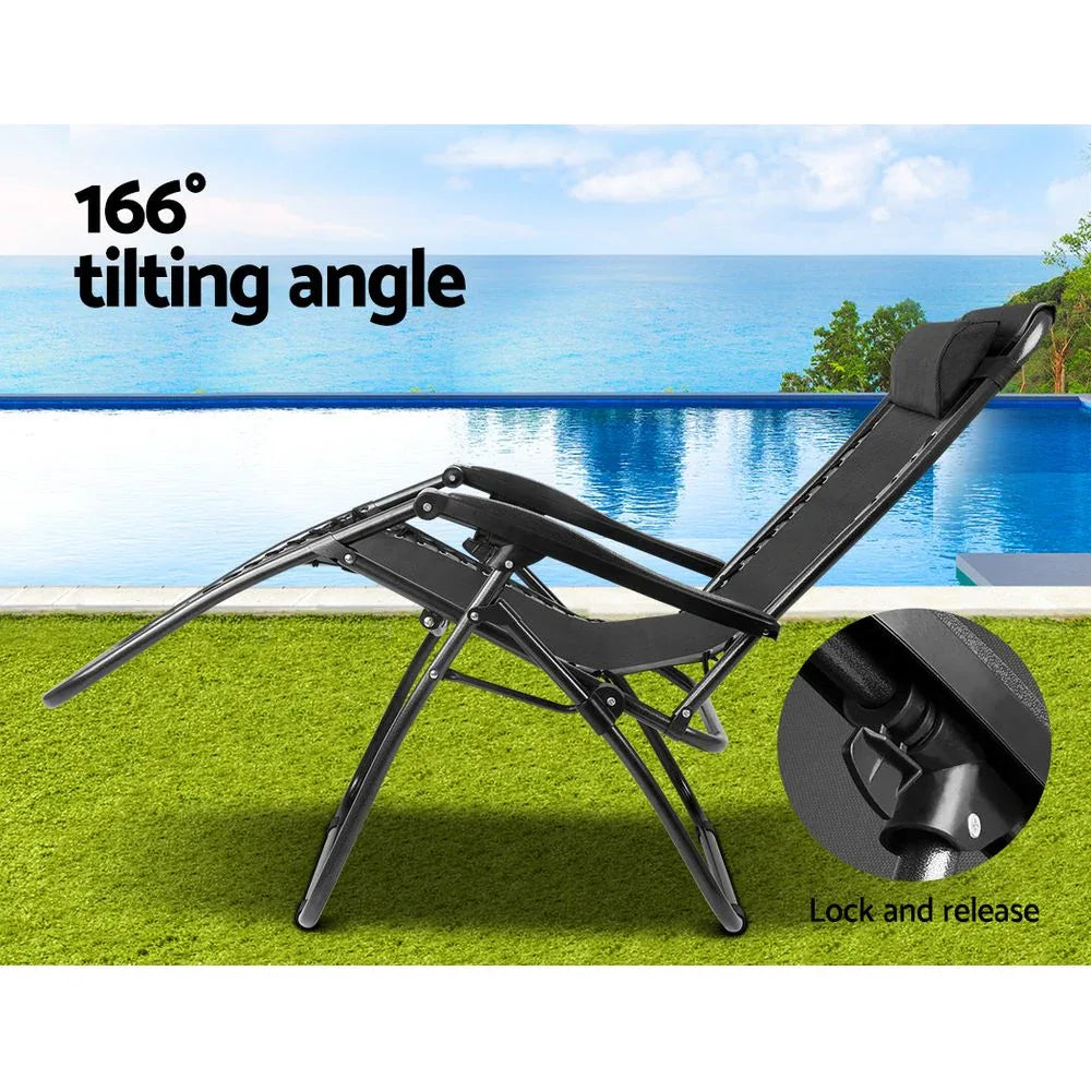 Gardeon Zero Gravity Chair Folding Outdoor Recliner Adjustable Sun Lounge Camping Black - Mekamart Australia