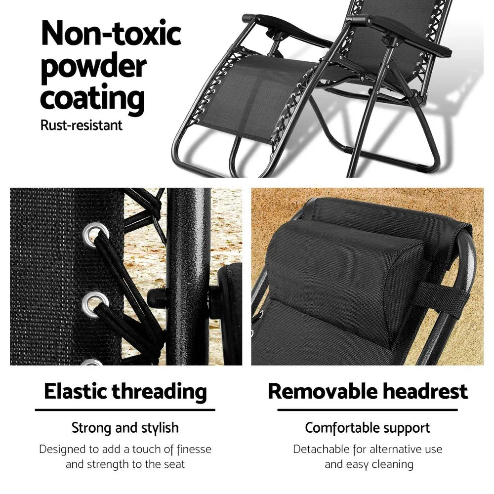 Gardeon Zero Gravity Chair Folding Outdoor Recliner Adjustable Sun Lounge Camping Black - Mekamart Australia