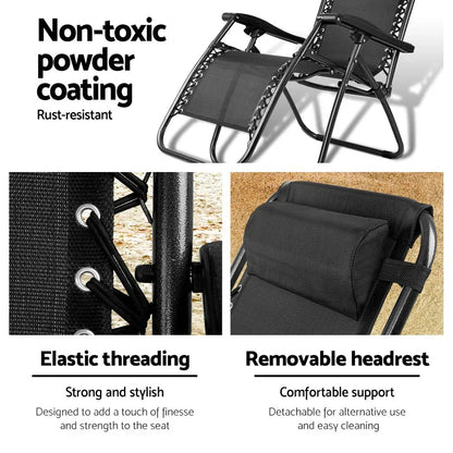 Gardeon Zero Gravity Chair Folding Outdoor Recliner Adjustable Sun Lounge Camping Black - Mekamart Australia